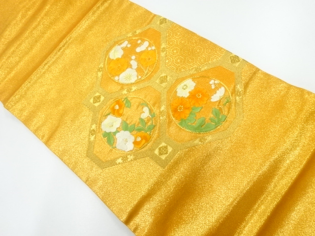 JAPANESE KIMONO / NAGOYA OBI / SILK / EMBROIDERY / FLORAL ROUNDEL CREST